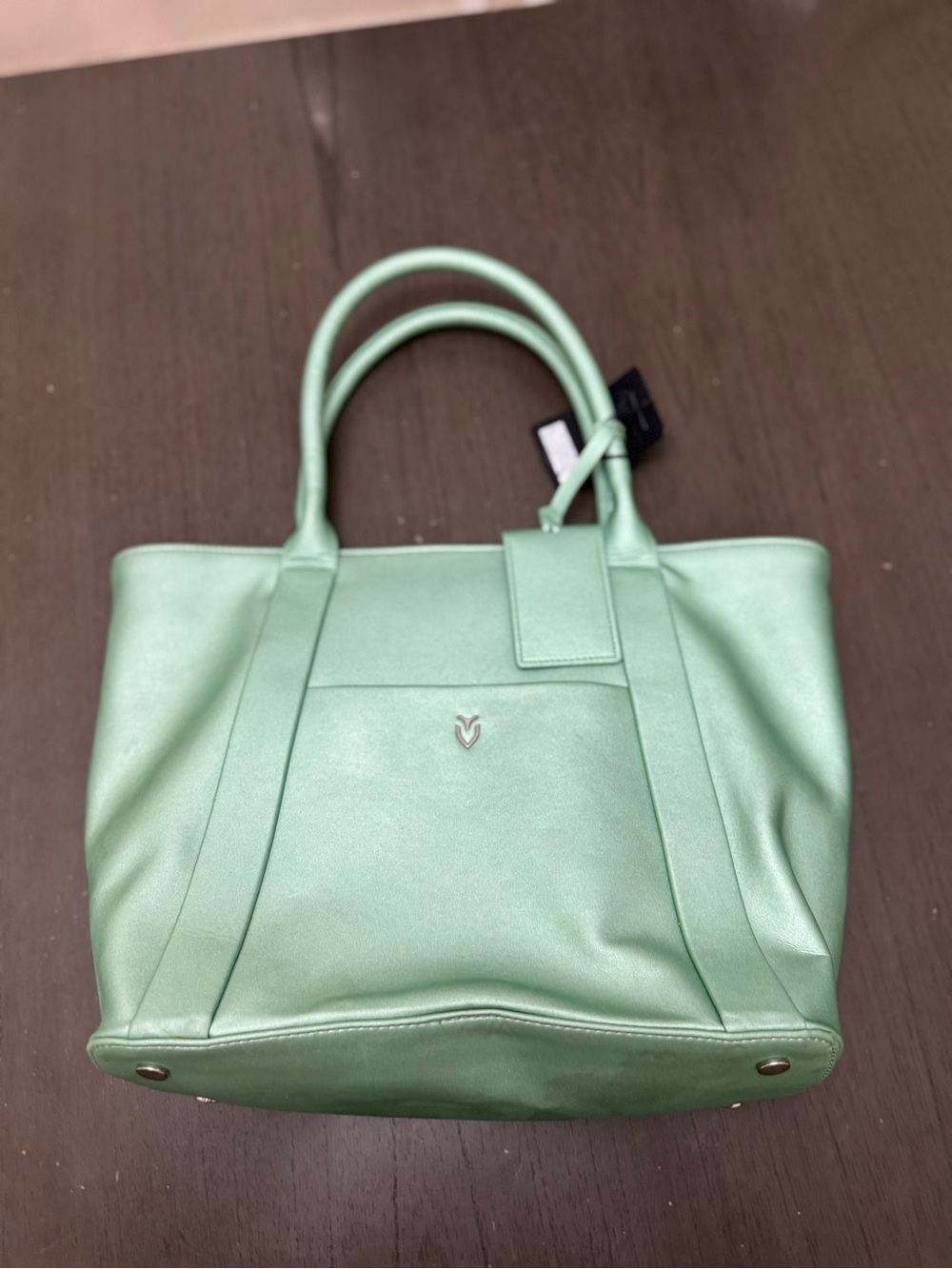 VesseL USA Mint Green Leather Tote with Top Handles